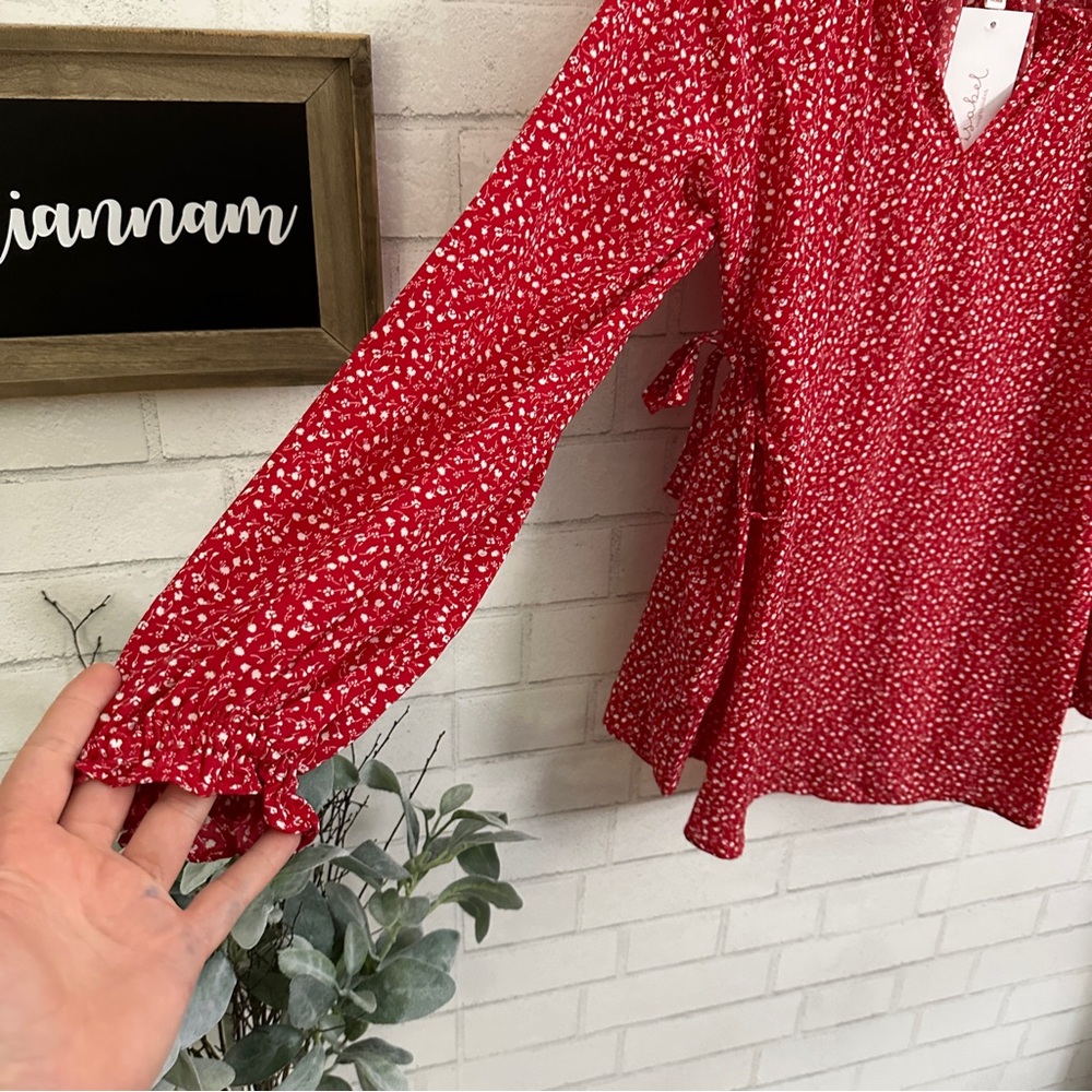 ISABEL Maternity by Ingrid + Isabel Red Flowered Side Tie Long Sleeve Top - Picture 4 of 11